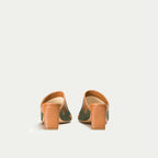 HUHUA Lotus handcrafted women's leather pumps back view Tobacco