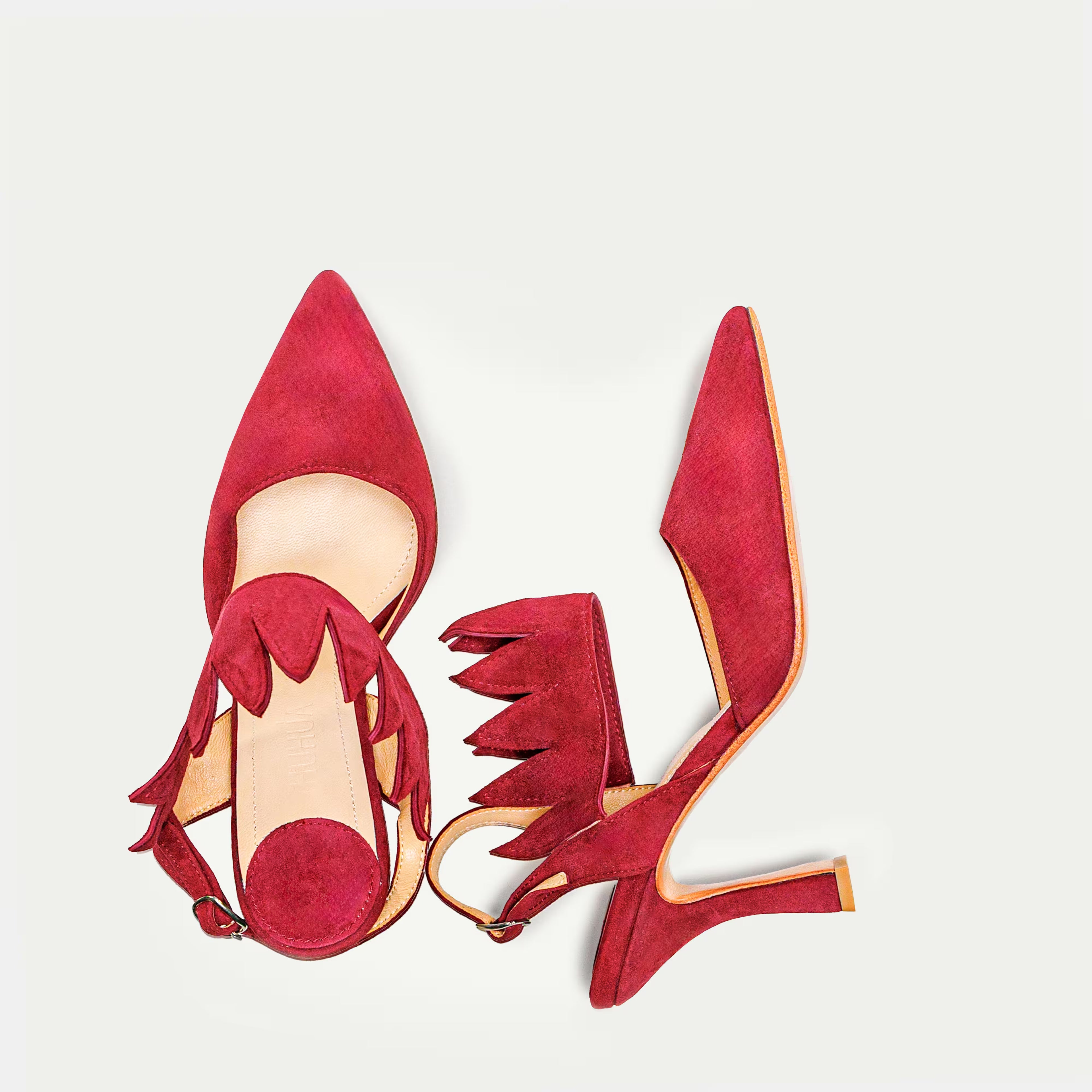 HUHUA IZIS handcrafted women's leather pumps top view Raspberry