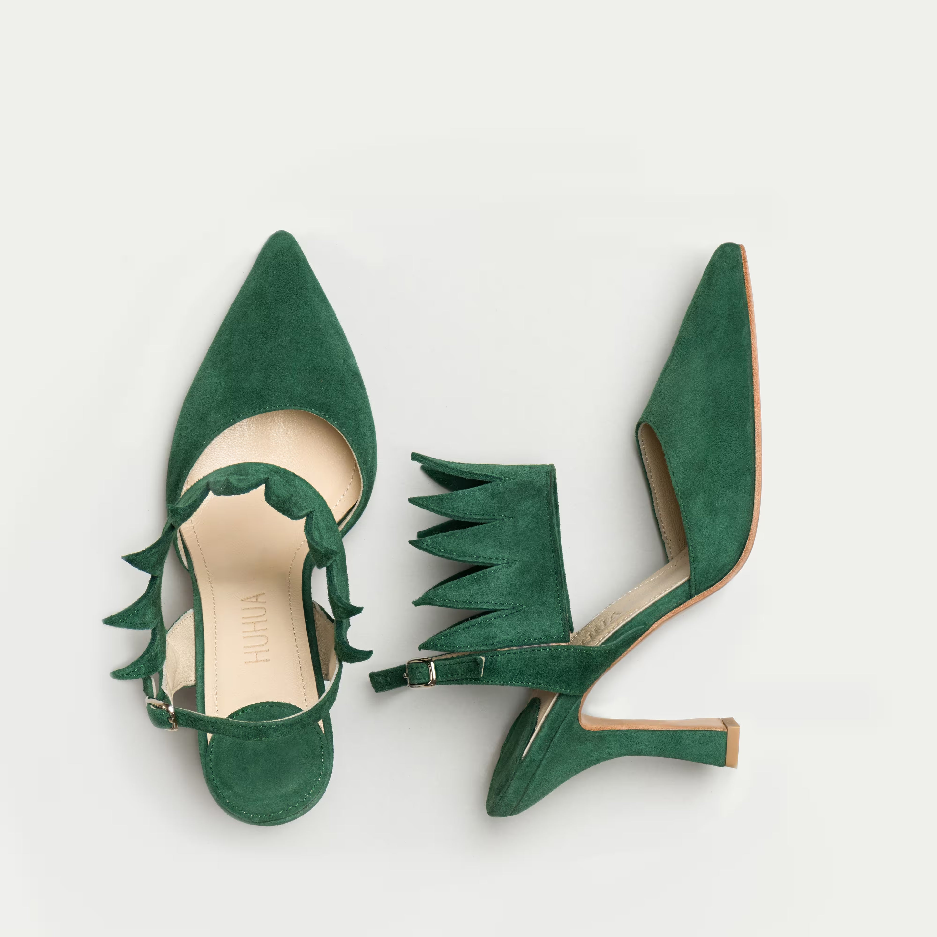HUHUA IZIS handcrafted women's leather pumps top view Sage