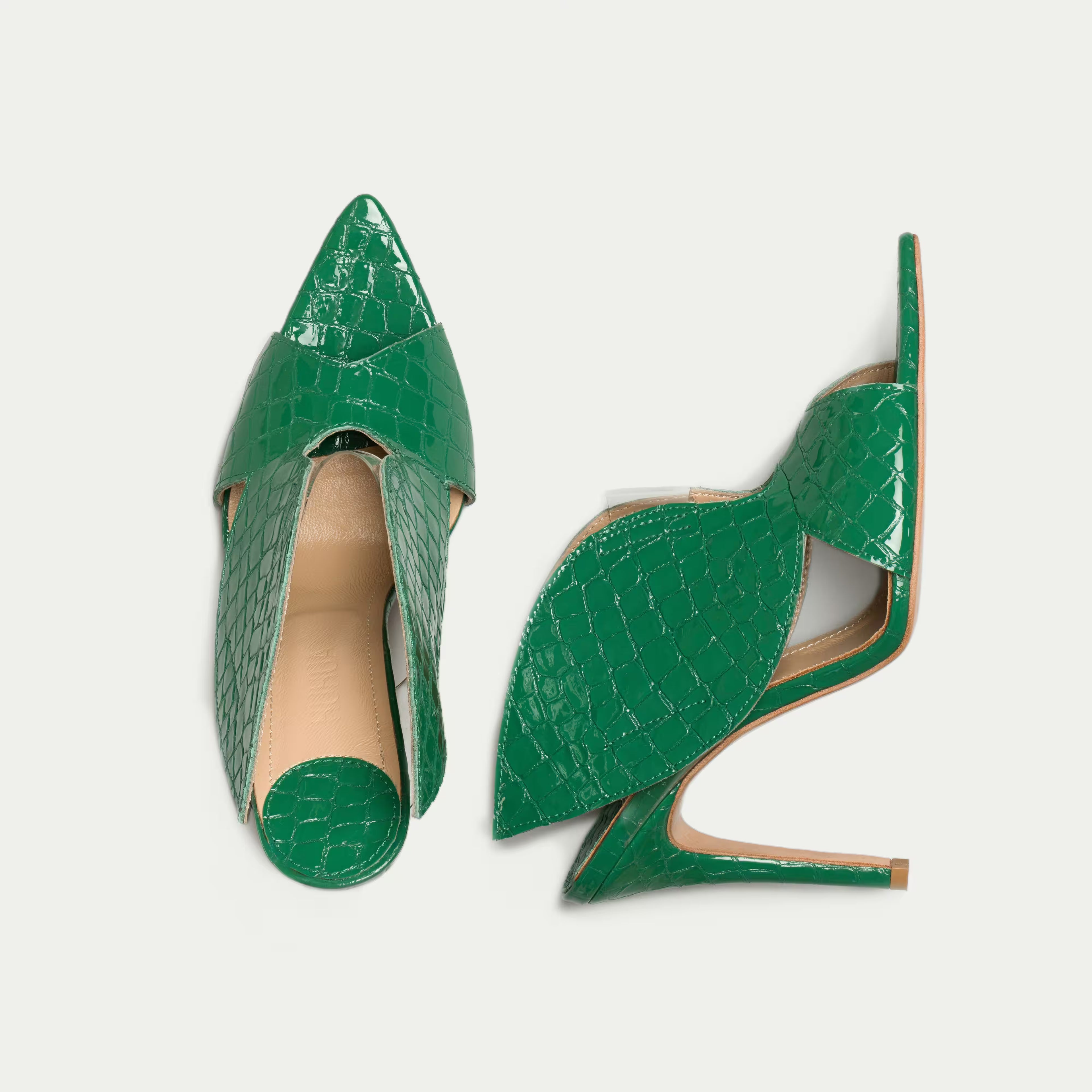 HUHUA BUTTERFLY handcrafted leather pumps top view Sage