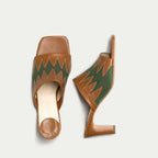 HUHUA Lotus handcrafted women's leather pumps top view Tobacco