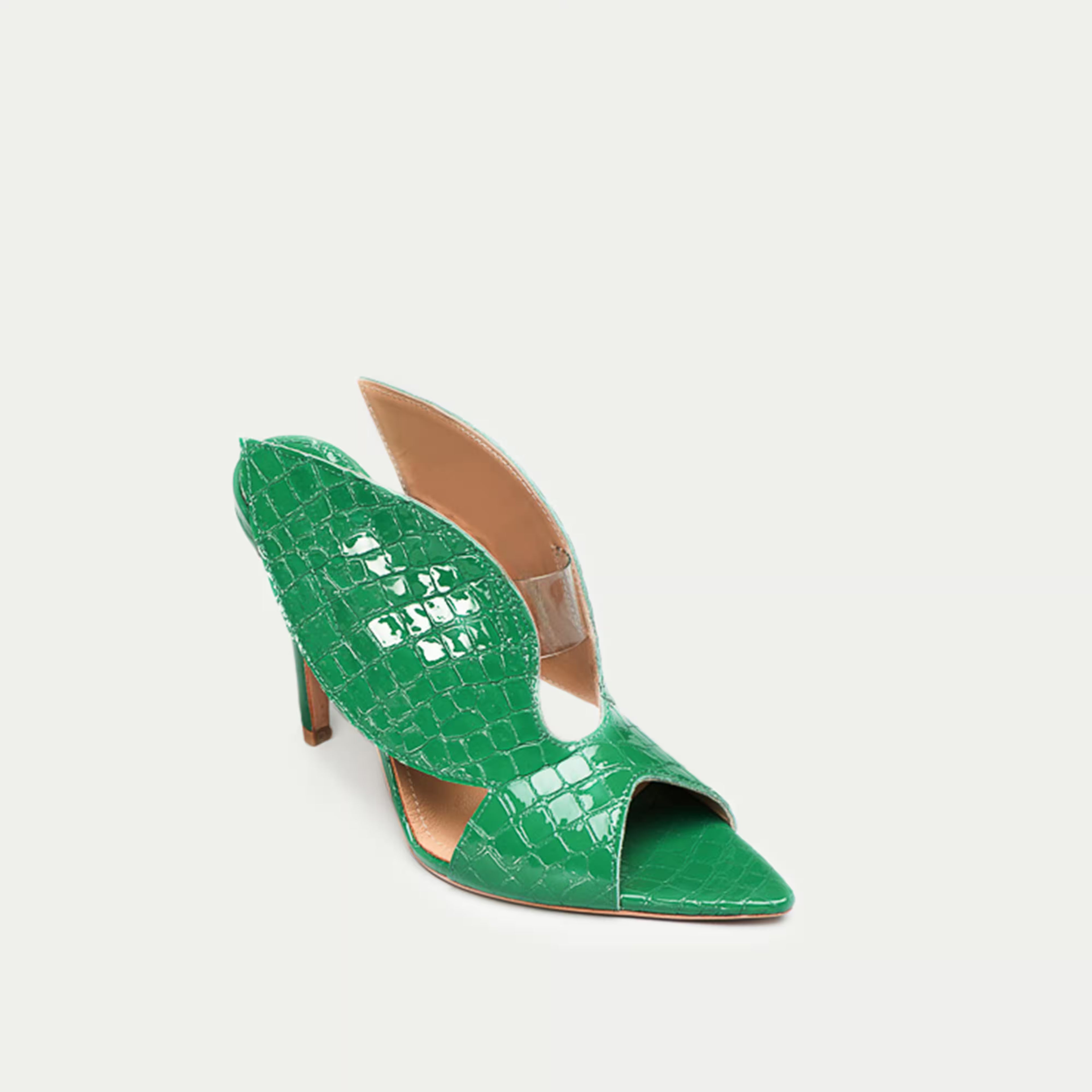 HUHUA BUTTERFLY handcrafted leather pumps 3/4 view Sage
