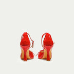 HUHUA Dragonfly handcrafted leather pumps back view Scarlet