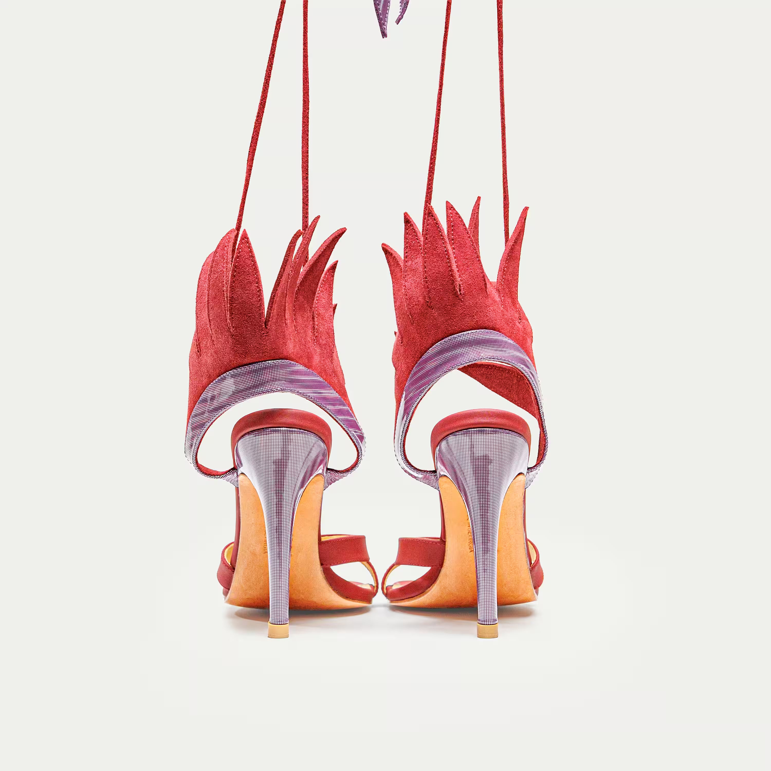 HUHUA SUN handcrafted women's leather pumps back view Scarlet