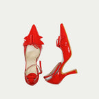 HUHUA Dragonfly handcrafted leather pumps top view Scarlet