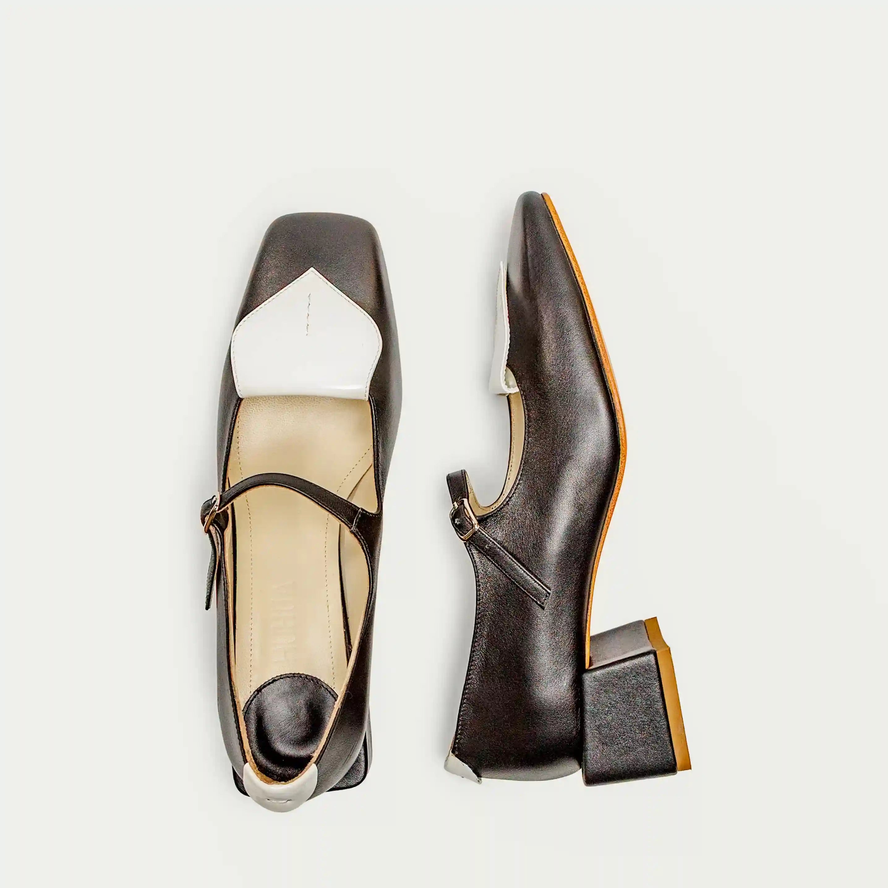 HUHUA BLOSOME handcrafted women's leather pumps top view Cream
