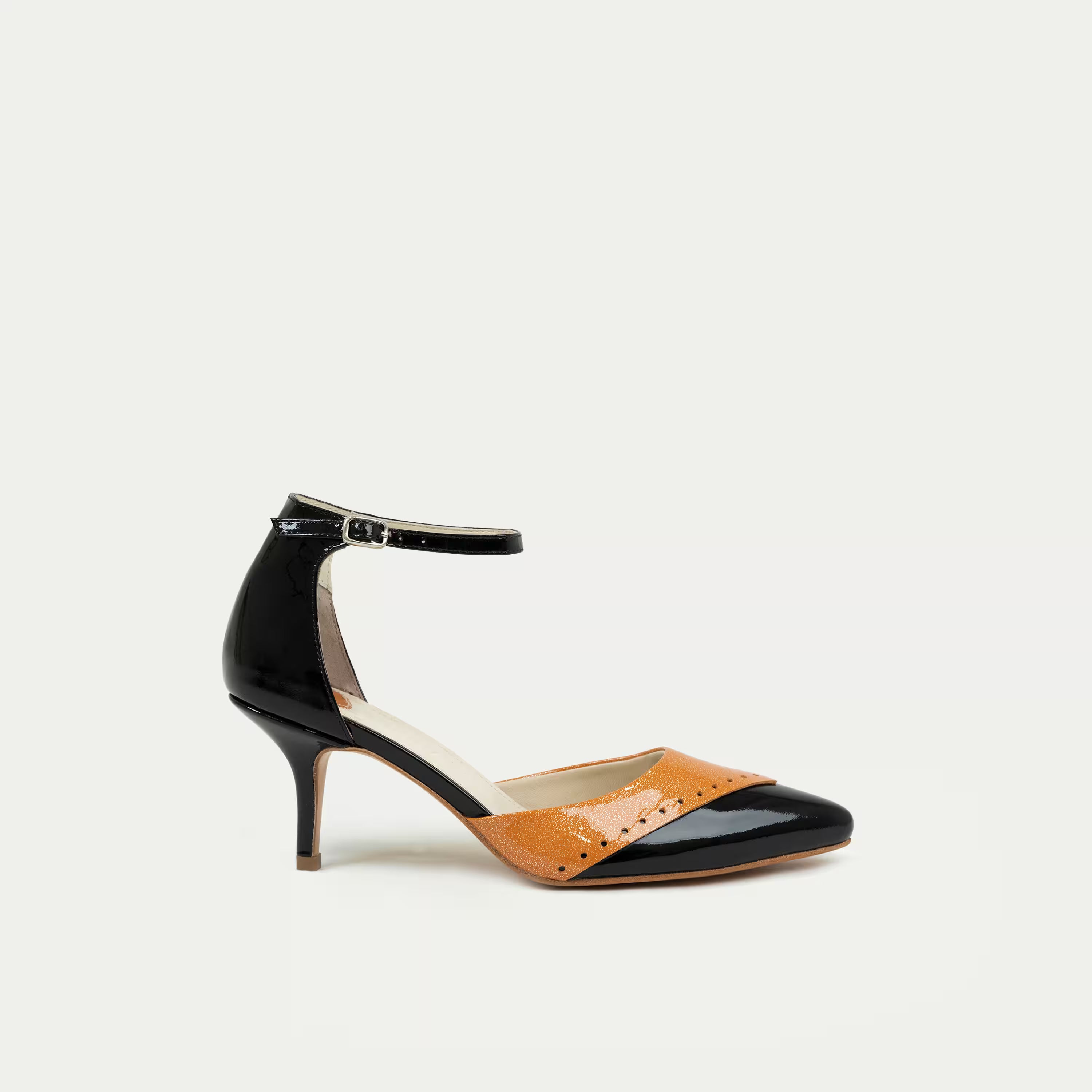 HUHUA INES handcrafted women's leather pumps side view Amber