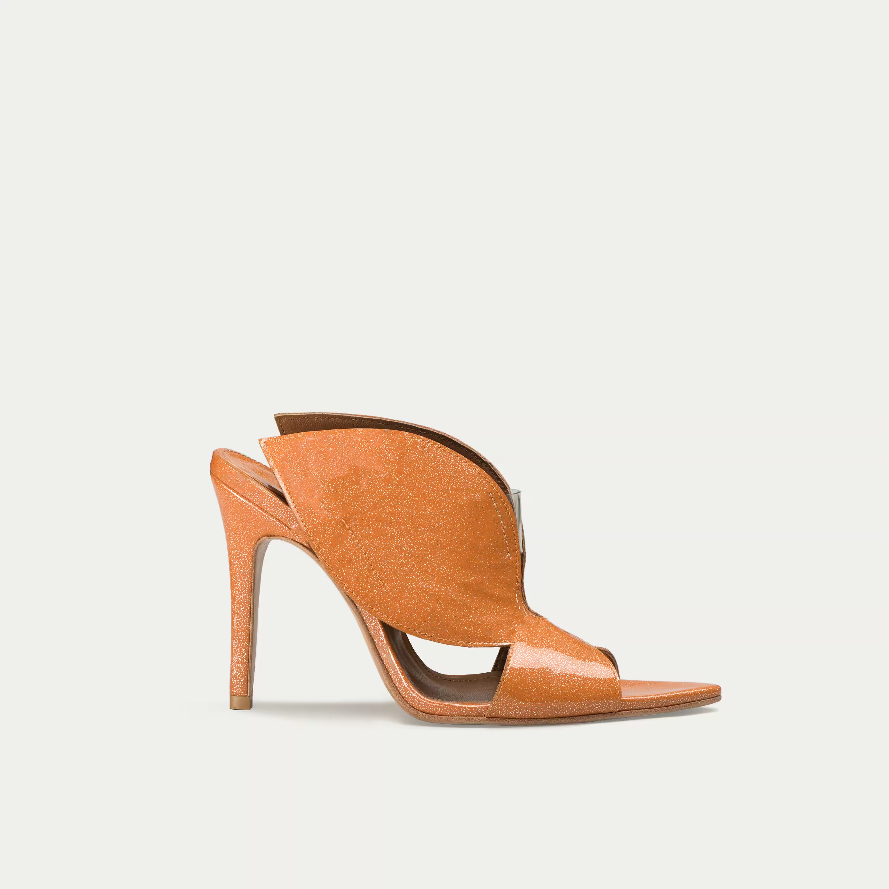 HUHUA BUTTERFLY handcrafted leather pumps side view Coral