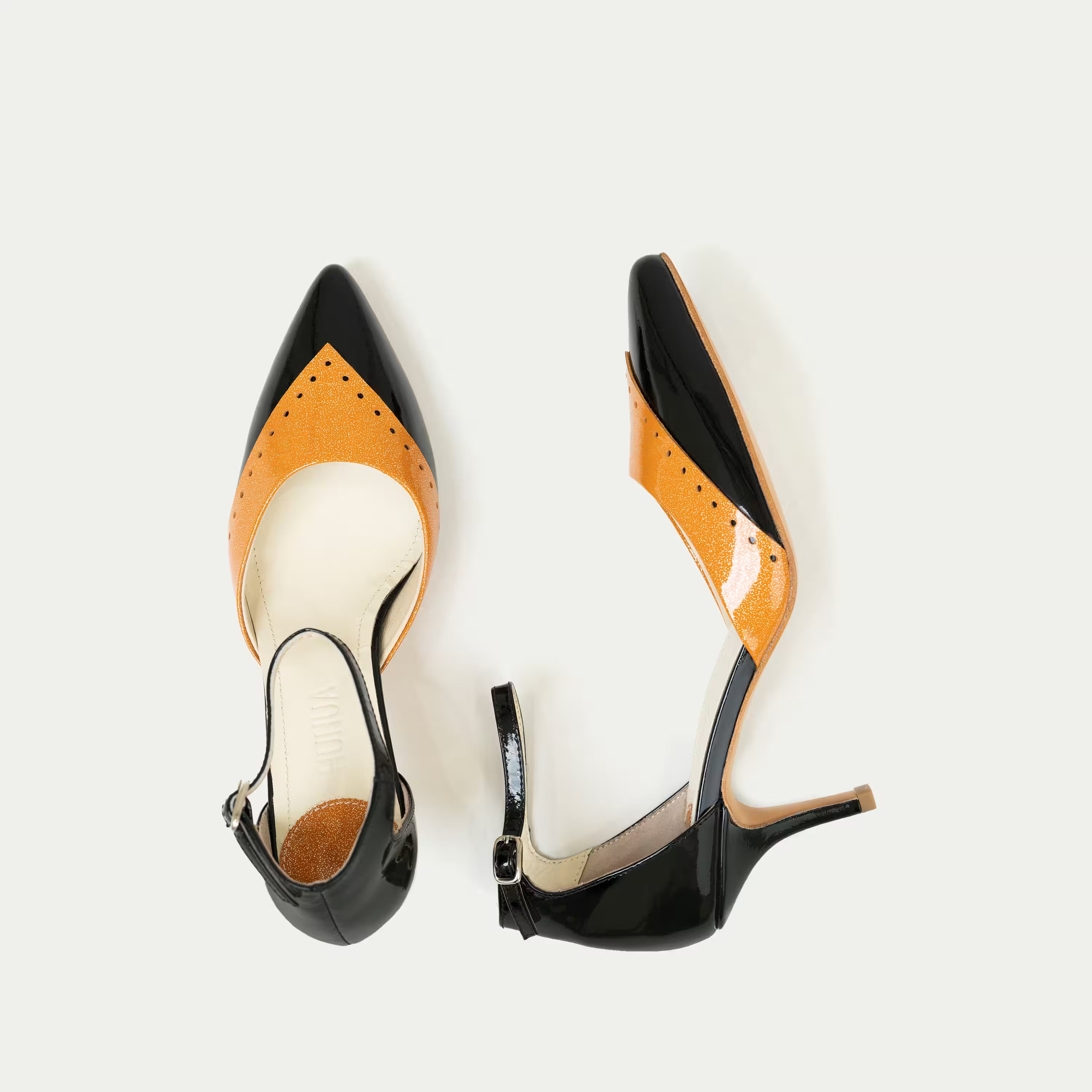 HUHUA INES handcrafted women's leather pumps top view Amber