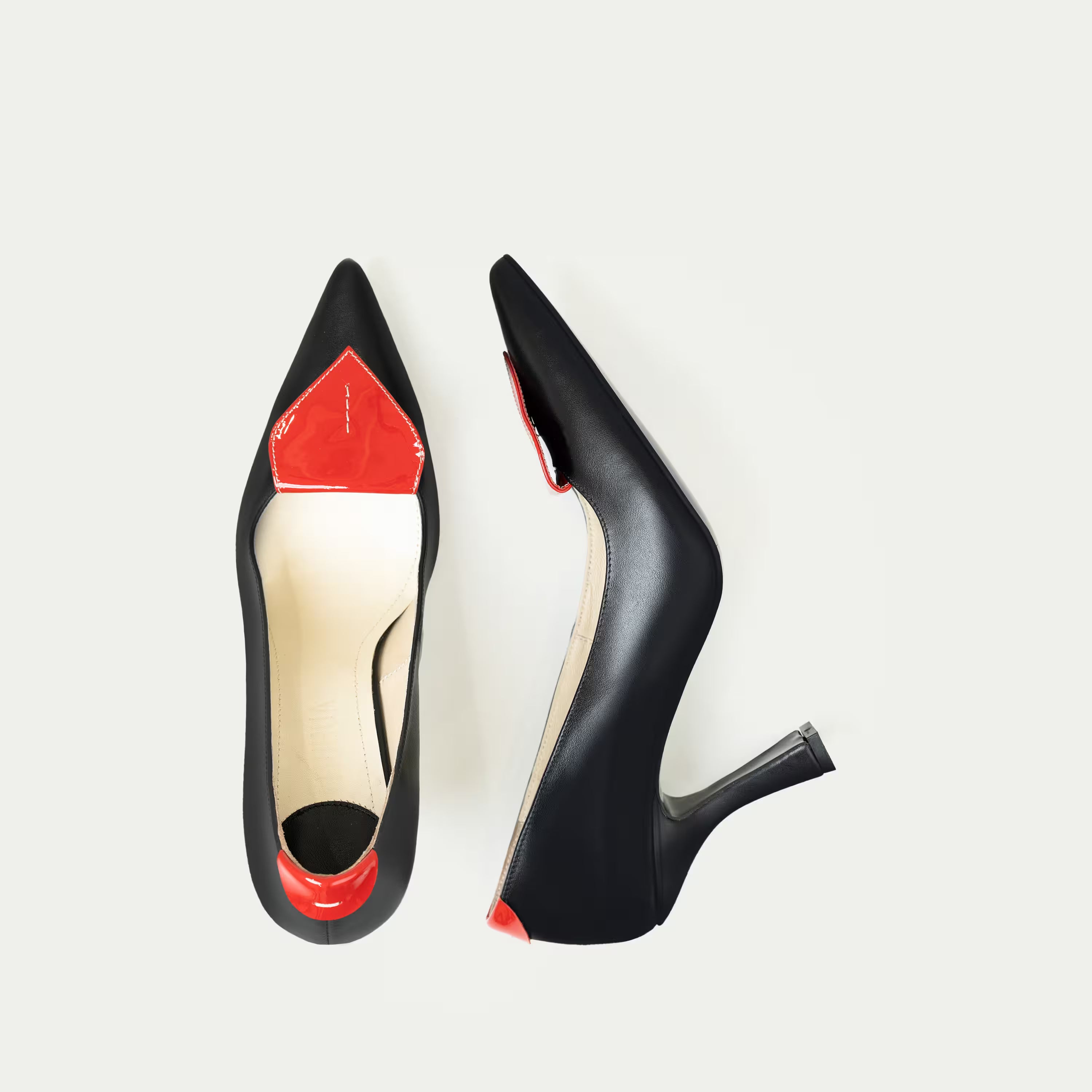 HUHUA ROUGE handcrafted women's leather pumps top view Scarlet