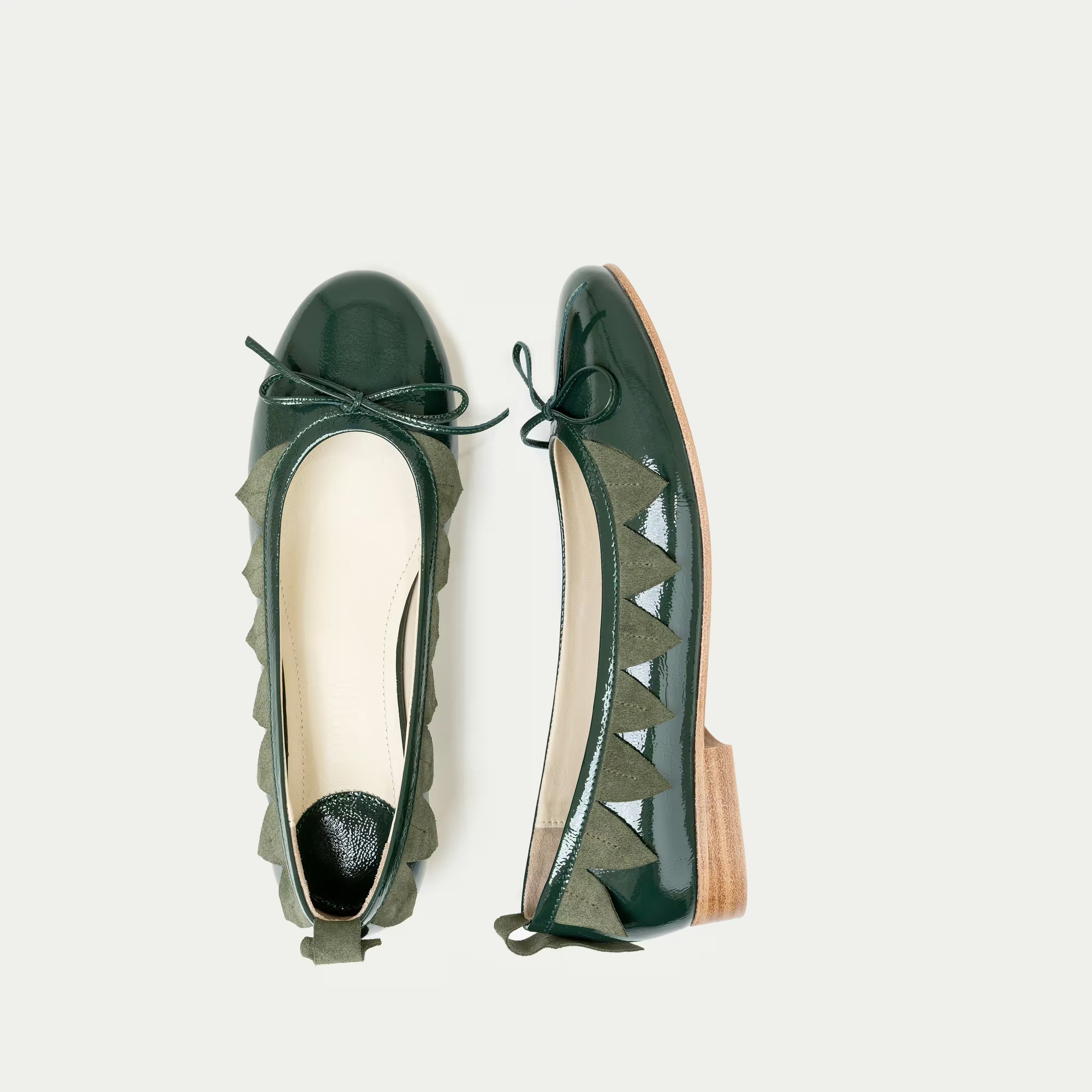 HUHUA ELEN handcrafted women's leather pumps top view Sage