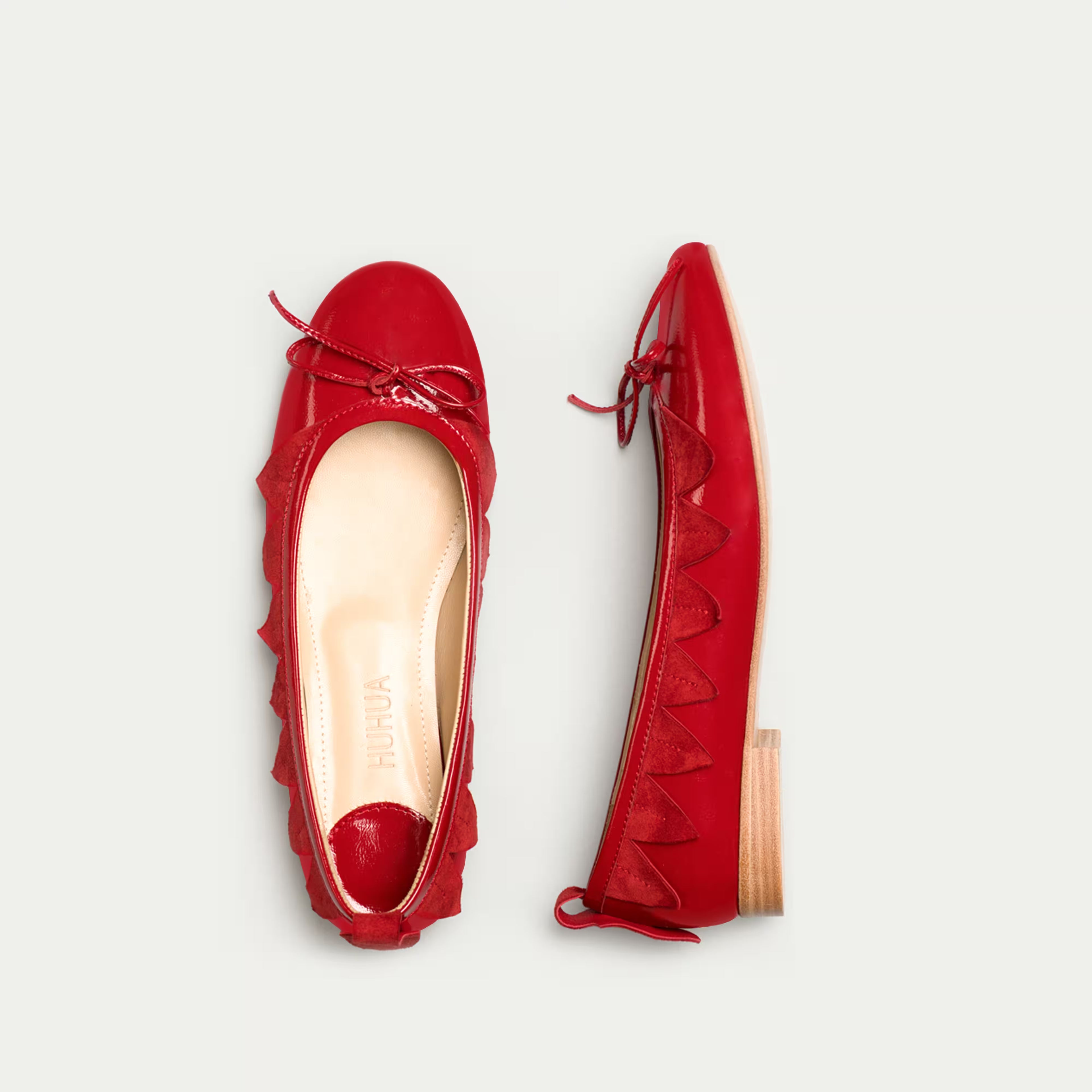 HUHUA ELEN handcrafted women's leather pumps 3/4 view Scarlet