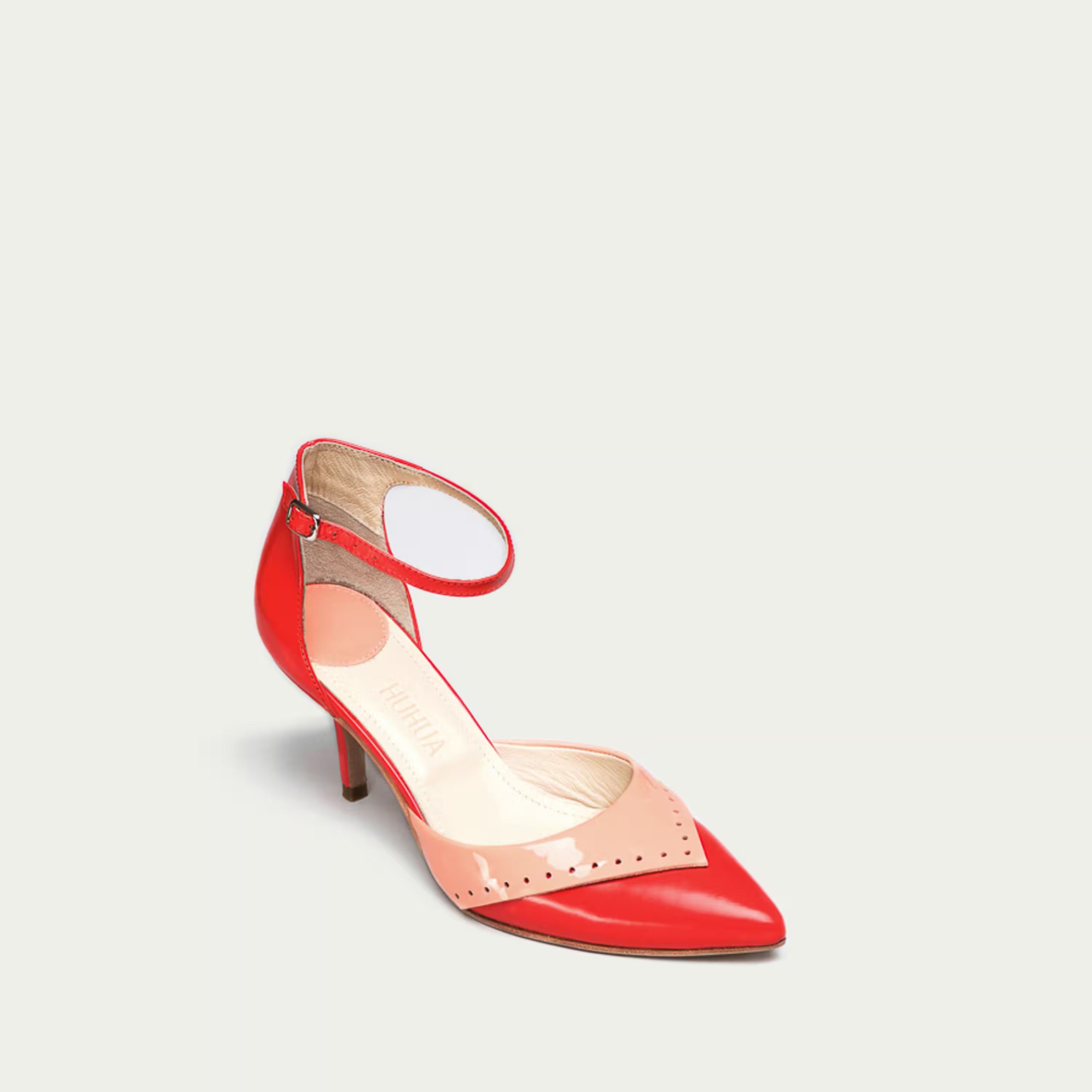 HUHUA INES handcrafted women's leather pumps 3/4 view Scarlet
