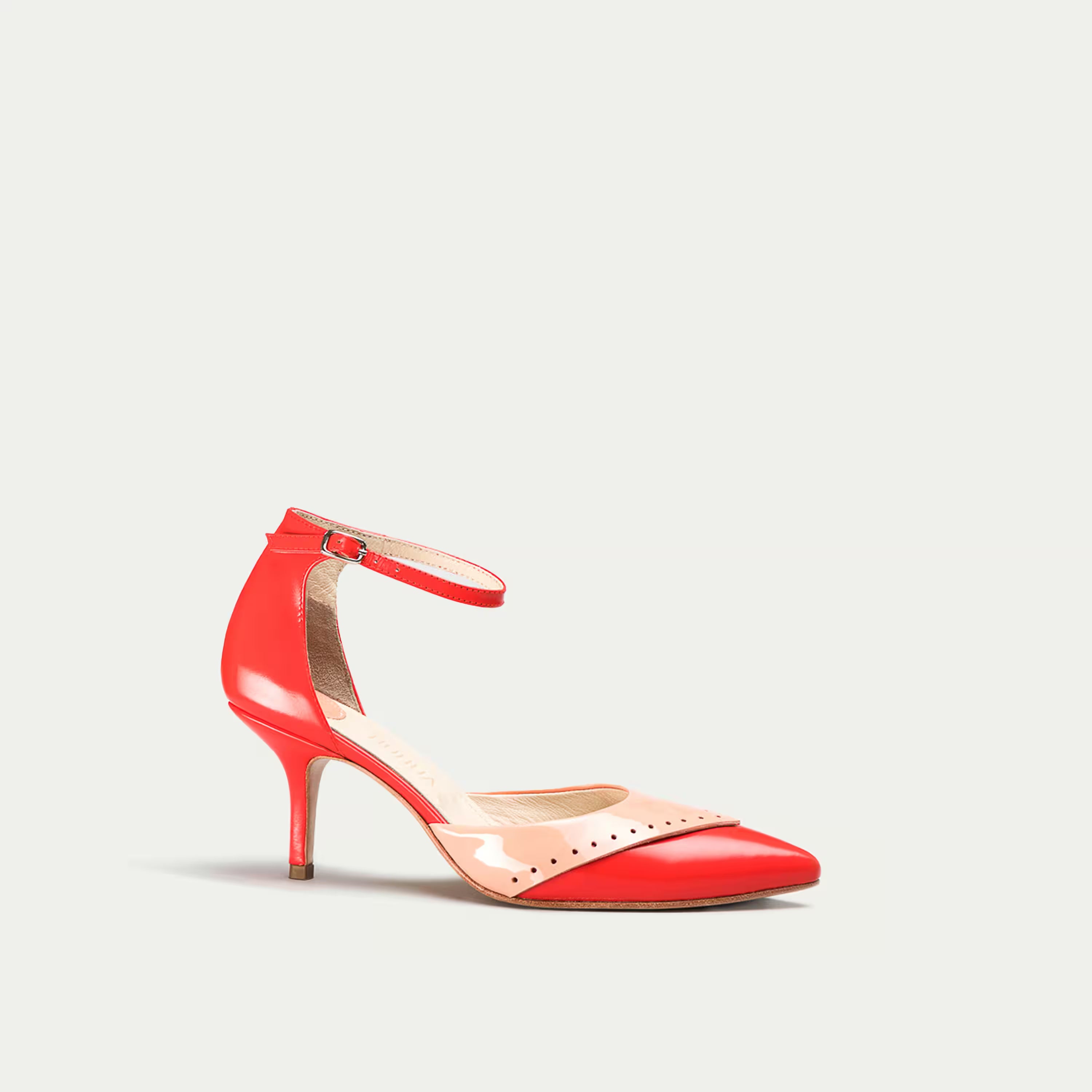 HUHUA INES handcrafted women's leather pumps side view Scarlet