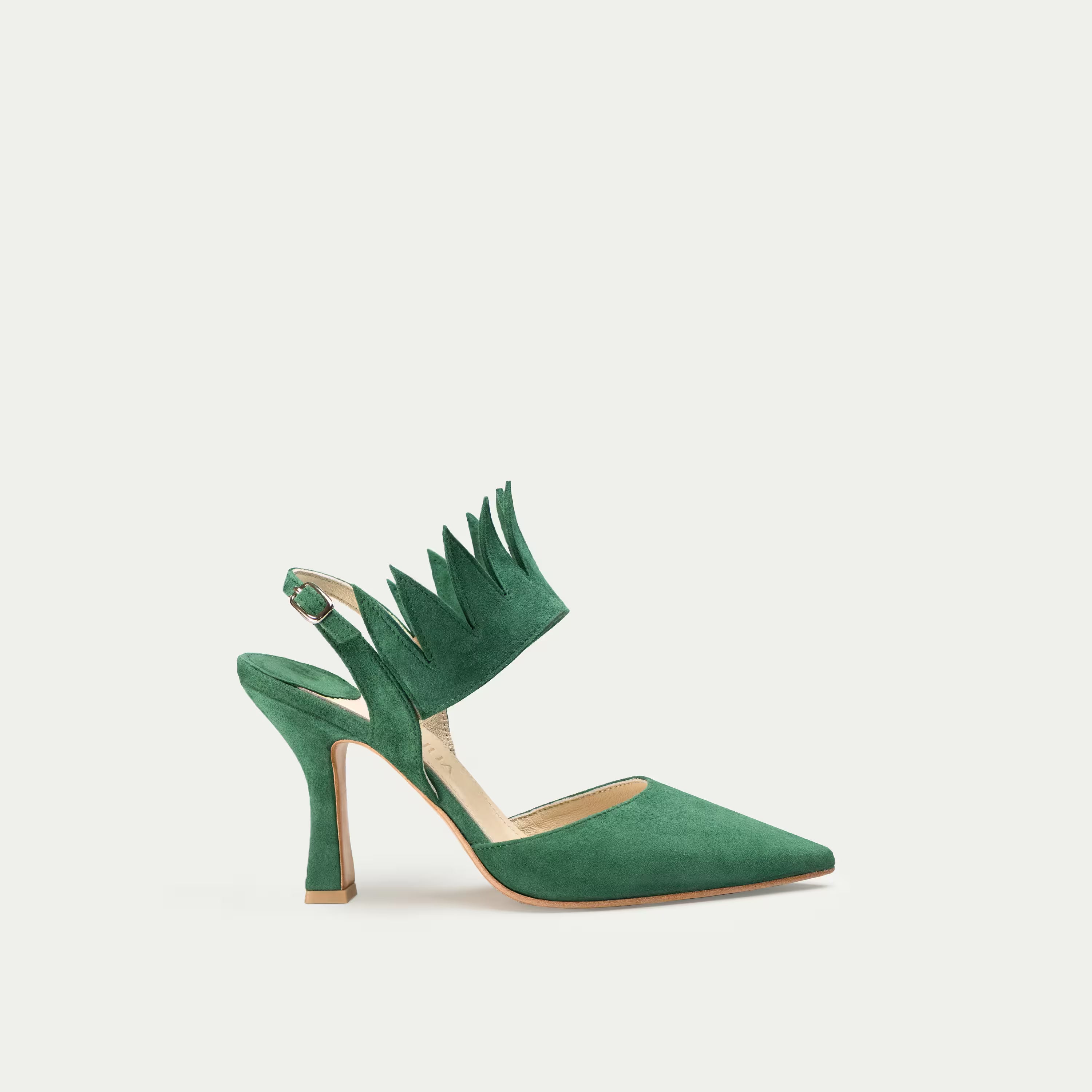 HUHUA IZIS handcrafted women's leather pumps side view Sage