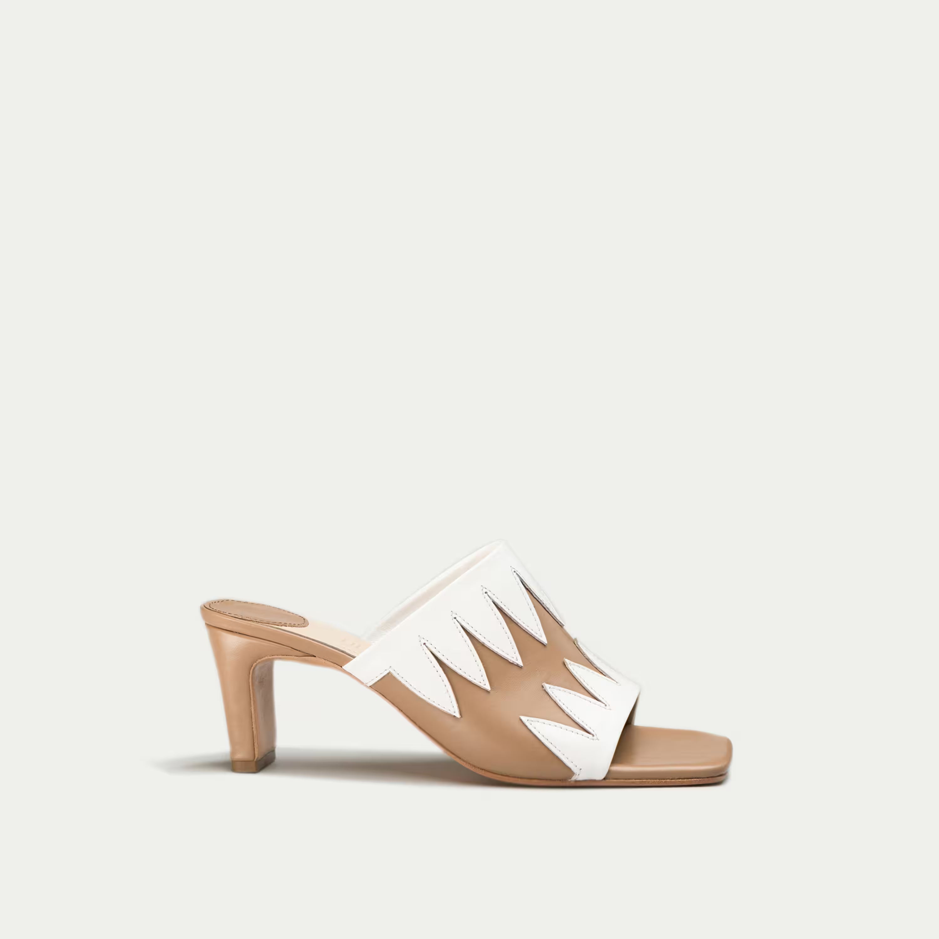 HUHUA Lotus handcrafted women's leather pumps side view Cream