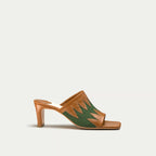 HUHUA Lotus handcrafted women's leather pumps 3/4 view Tobacco