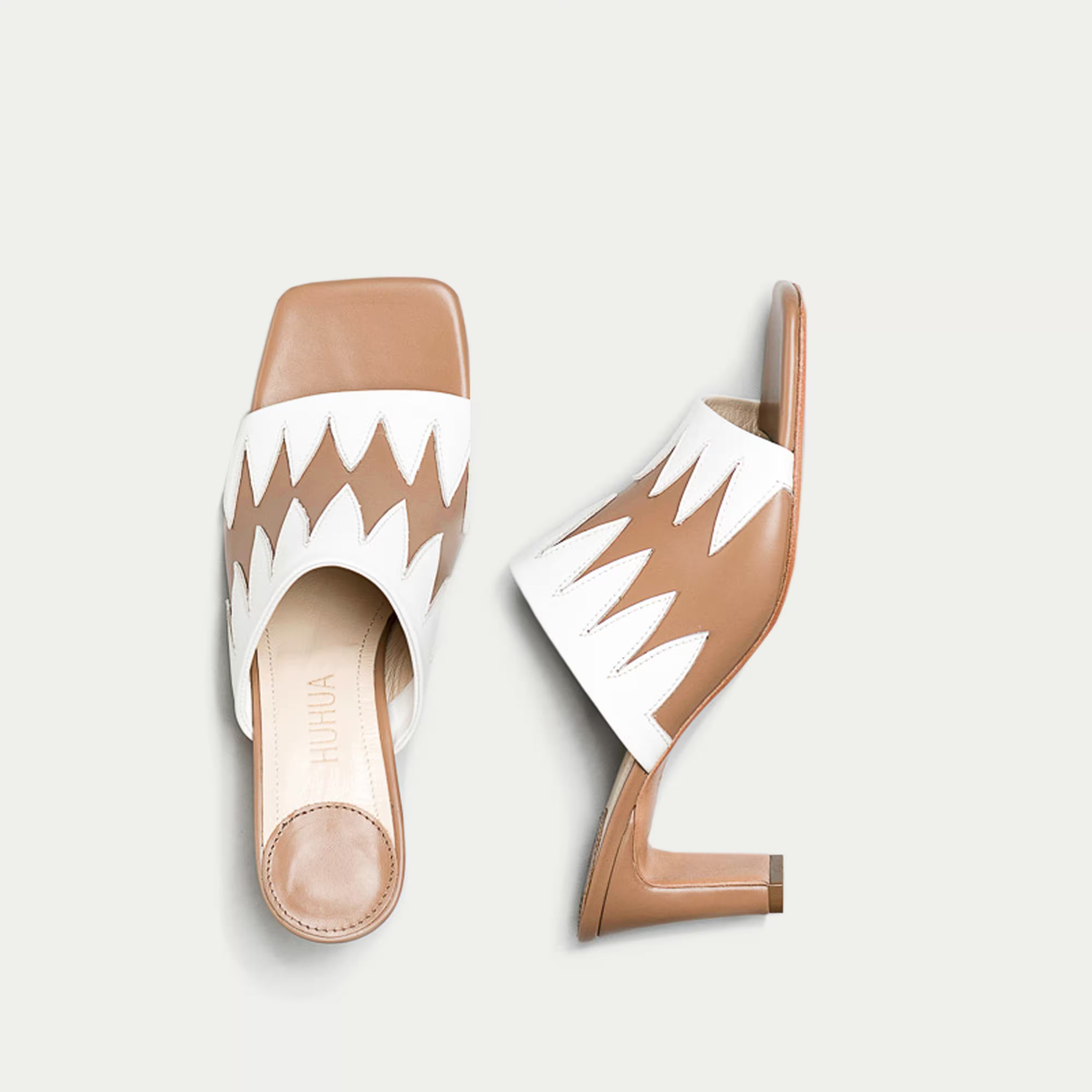 HUHUA Lotus handcrafted women's leather pumps top view Cream