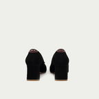 HUHUA Woodi handcrafted women's leather pumps back view Onyx