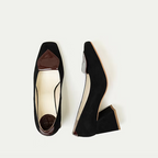 HUHUA Woodi handcrafted women's leather pumps top view Onyx